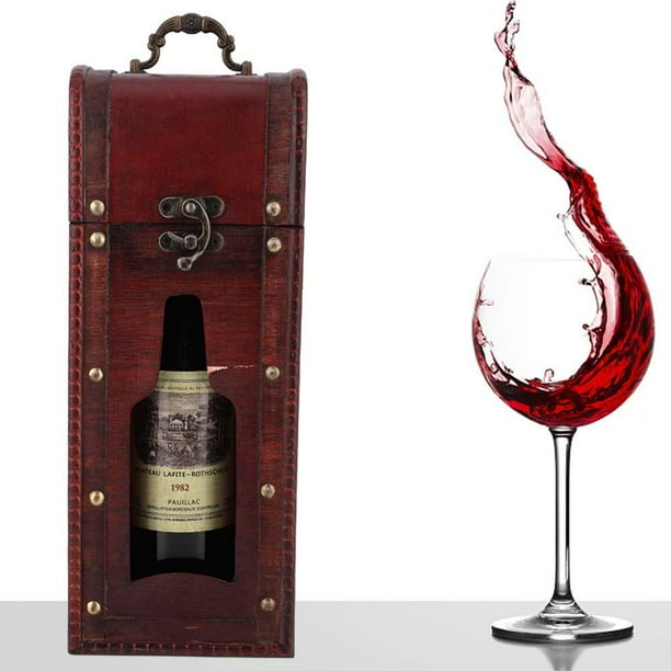 Antique Single Bottle Wooden Wine Gift Box with Handle Birthday Party Gift
